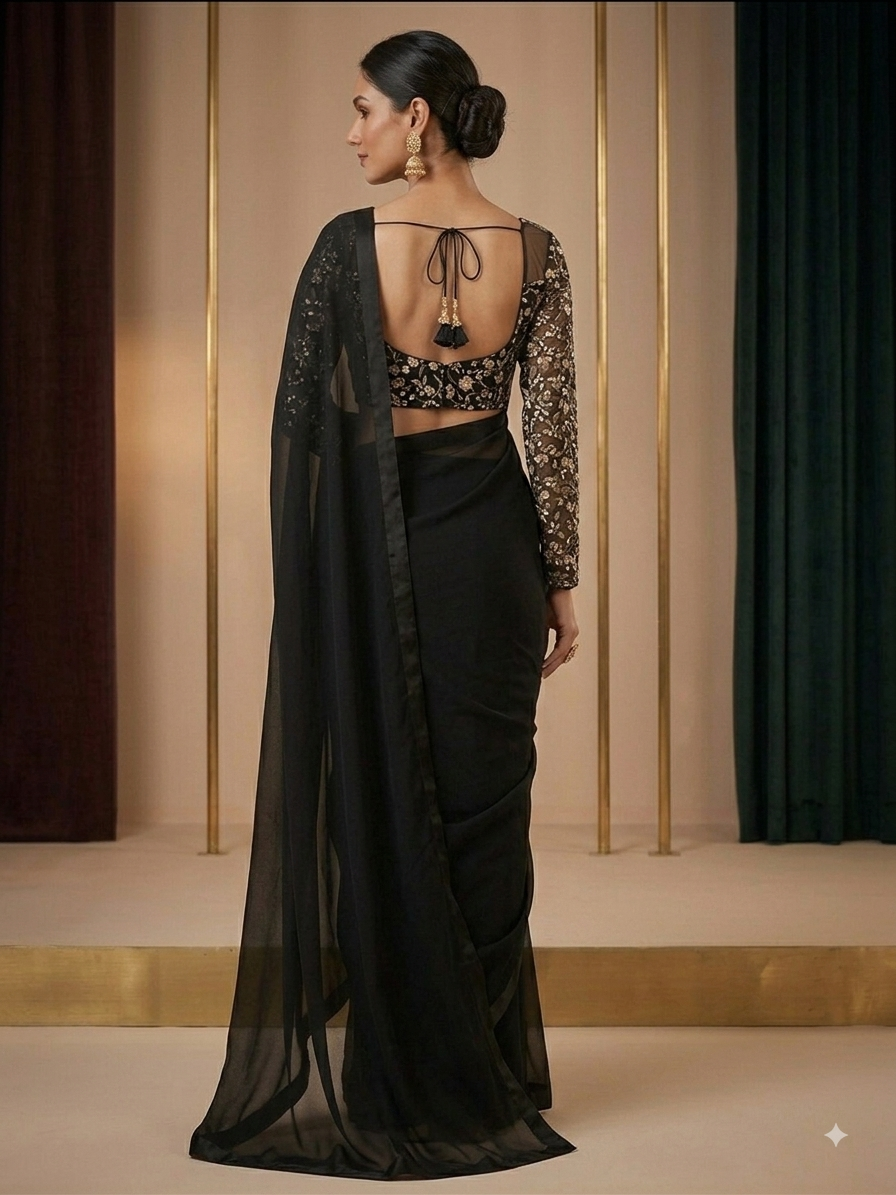 Midnight Floral Embroidered Saree